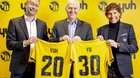 Yuh-CEO Jan De Schepper, Yuh-Verwaltungsratspräsident Marc Bürki und Marcel Brülhart YB-Verwaltungsrats-Präsident... (v.l.) (Bild: zVg)