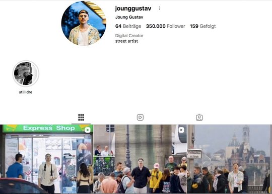 Joung Gustav, Digital Creator und Street Artist, wird beschnitten…   (Bild: Insta/J. Gustav)