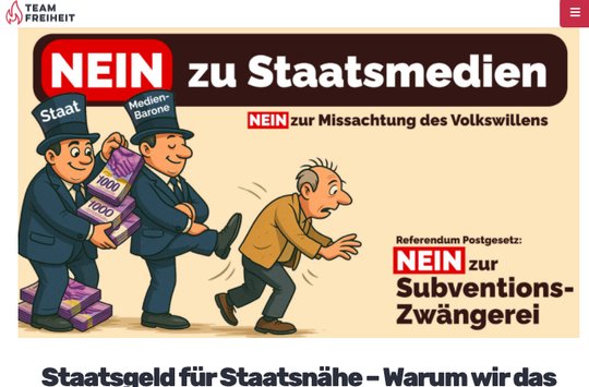 Das «Team Freiheit» hat das Sammelziel von 50‘000 Unterschriften verpasst... (Bild: Screenshot Klein Report)