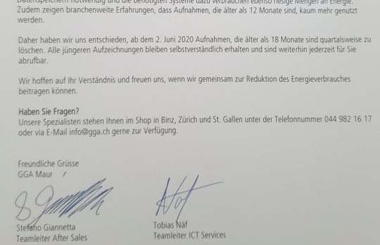 «Alle jüngeren Aufzeichnungen bleiben selbstverständlich erhalten und sind weiterhin jederzeit abrufbar», heisst es fast höhnisch im Kundenbrief.