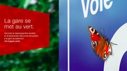 Ein Tagpfauenauge auf SBB-Blau: Exemplare der lokalen Tierwelt lassen sich auf Bahnhofselementen nieder. (Bild zVg)