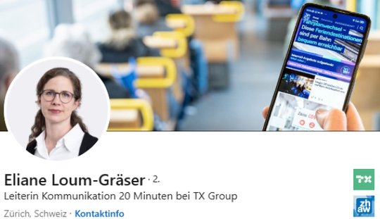 Eliane Lou-Gräser, Leiterin Kommunikation «20 Minuten», beantwortet Fragen zum neuen Design...         (Bild: LinkedIn) 