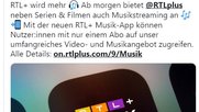 RTL+ bietet neben Filmen mehr als 90 Millionen Songs zum Streamen an… 