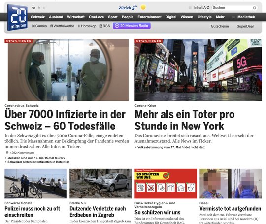 Einbruch im Print, dafür fast doppelt so viele Zugriffe auf die Webseiten von «20 Minuten»...