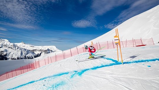 Ab nächstem Winter sausen die Skirennfahrer mit der «SonntagsZeitung» medial die Piste runter... (Bild: zfV/CC – Reto Nyffenegger)