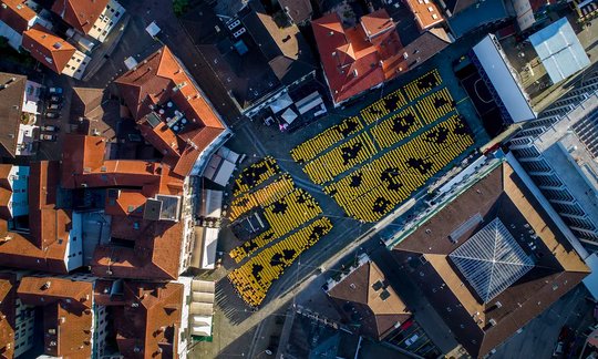 Gelbe Stühle, riesige Leinwand: Auf der Piazza Grande ist alles bereit für die Eröffnungsfeier am Mittwochabend. (Bild © LFF)