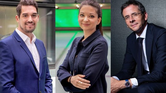 Lois Siggen Lopez, Marine Humbert und Philippe Revaz (r.) moderieren die neuen Wirtschaftsformate...      (Bild zVg.).