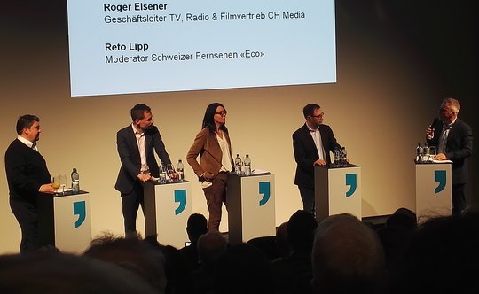 Alexander Duphorn, Jonas Projer, Nathalie Wappler und Roger Elsener diskutierten über das Fernsehen der Zukunft...