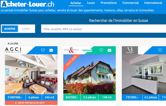 Im Sommer 2021 kaufte die TX Group das Westschweizer Immobilienportal acheter-louer.ch. Es werde Die Firma wird «unabhängig weiterbetrieben». (Screenshot Website)