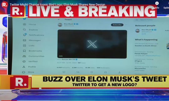 Die News vom neuen Logo hat sich schnell um die Welt verbreitet. Das X war auch Thema in einer Nachrichtensendung in Indien...     (Bild: Screenshot R. Plattform India)