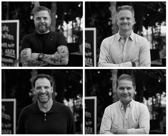  Partnerschaft sei der erste Schritt in einen Nachfolgeprozess: Ace2Ace-Gründer Daniel Huwyler (l.o.), Florian Zimmermann, Carlos Lima und Martin Engler (r.u.)...   (Bild: zVg)