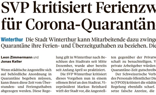 Über die stäkste und lauteste Partei berichten die Medien am häufigsten, zum Beispiel im «Landboten»...    (Bild Screenshot «Landbote»)