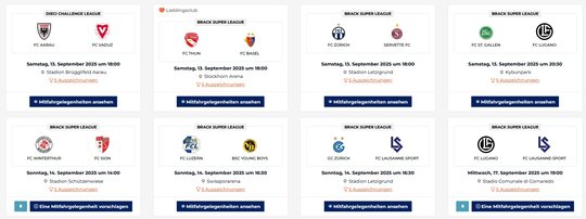 Die Carpooling-Plattform der Fussballliga kann noch nicht für alle Spiele Mitfahrergelegenheiten anbieten...   (Bild: Screenshot carpooling.sfl.ch)