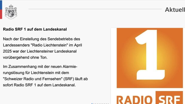 Nach der Einstellung von «Radio Liechtenstein» war der Landeskanal seit letztem April ohne Ton. Nun kommt das SRG-Notdispositiv ICARO (Information Catastrophe Alarme Radio Organisation) zum Einsatz…  (Bild: Screens.)
