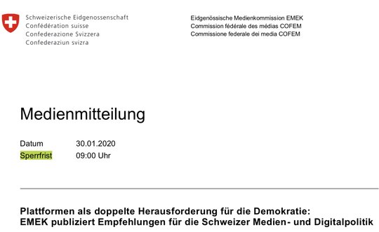Vorzugsbehandlung für einzelne Medien, rigorose Sperrfrist für die anderen... 