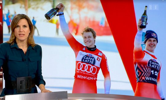 Die Lauberhorn-Abfahrt mit dem Schweizer Doppelsieg erreichte 965'000 Menschen auf SRF... (Bild: Screenshot SRF)