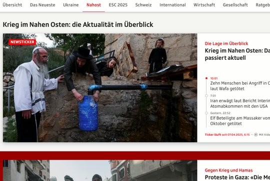 Vor allem beim Live-Ticker zum Nahostkrieg kam es zu Verstössen gegen das Sachgerechtigkeitsgebot... (Bild: Screenshot srf.ch)