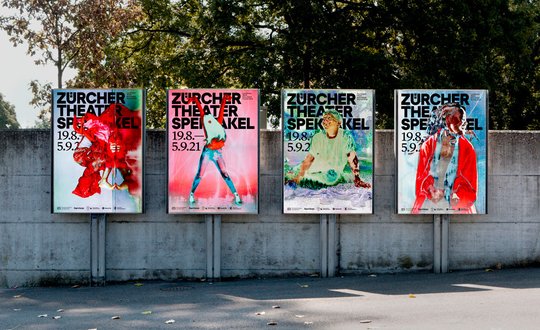 In verschiedenen Posen und farbenfroh werben die abgebildeten Theaterleute für das 42. Zürcher Theaterspektakel... (Bild: Studio Marcus Kraft)
