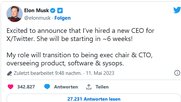 In sechs Wochen soll es soweit sein: Twitter bekommt eine neue Chefin...           (Bild: Twitter)