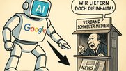 Lieber ChatGPT, wie würdest du den Streit zwischen Google und dem Verband Schweizer Medien in einem Bild darstellen? (Bild: KI-generiert / chatgpt.com)