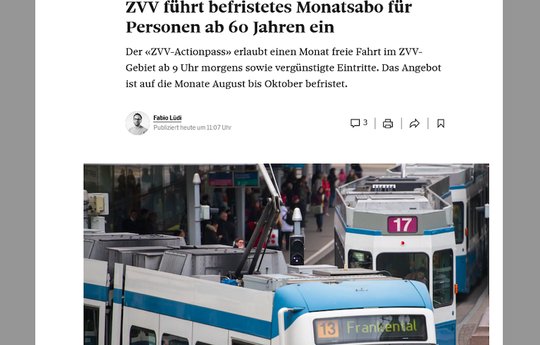 Newsmeldung des «Tagi» über «das neue ZVV-Abo», das es seit 2019 gibt... (Screenshot tagesanzeiger.ch)