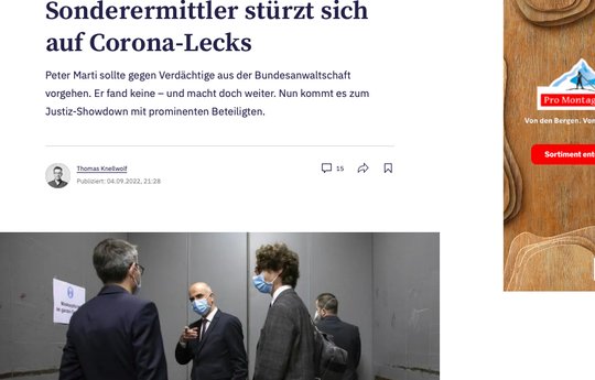 Neun Bundesordner an Beweismitteln und anderen Unterlagen habe der ehemalige Richter Peter Marti bisher zusammengetragen, schreibt der Tamedia-Journalist Thomas Knellwolf. (Bild Screenshot TA)