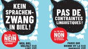 Die Bieler und Bielerinnen haben sich entschieden und wollen in Zukunft Zweisprachigkeit in der Publicité...     (Bild: Abstimmungsplakate)