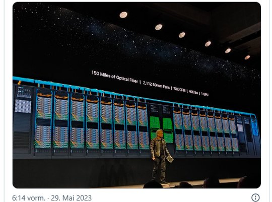 Der über Pfingsten vorgestellte neue Supercomputer soll in den Datenzentren von Google, Microsoft und Meta zum Einsatz kommen...              (Bild: Twitter)