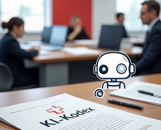 Das werkelt Meta AI zusammen, auf den Wunsch: Mach' mir ein Bild zu KI-Kodex des Schweizer Verlegerverbandes...   (Bild reingestellt: Klein Report)