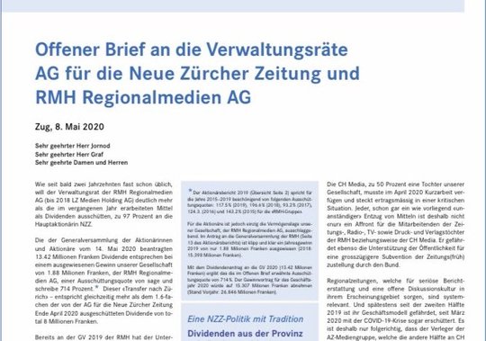 Der offene Brief erschien als Inserat im «Blick» und als Paid Post bei zentralplus.ch (Bild: © Dominik Meier, Twitter) 