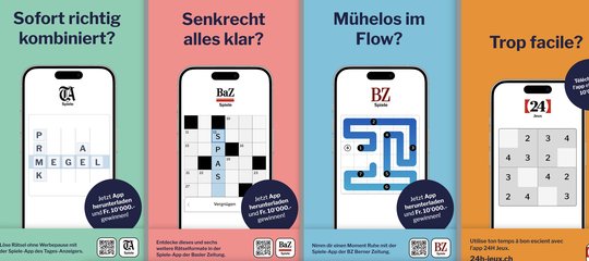 Nach dem Launch der «Tages-Anzeiger»-Spiele-App im vergangenen Dezember folgen nun weitere Tamedia-Titel. Begleitet wird die Kampagne mit einem Gewinnspiel...    (Bild: Tamedia/KR)