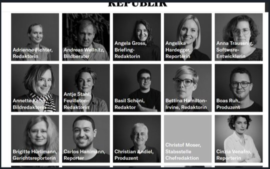 Christoph Moser fehlt in diesem Screenshot mit Mitarbeitenden der «Republik». Oder will das Bild sagen: Er hinterlässt in der Redaktion eine Lücke, seit er aus Berlin arbeitet?... 
