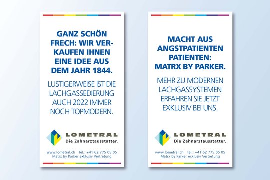 Zwei von über 40 humorvoll getexteten Anzeigen von theAgency für Lometral...
