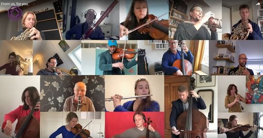 Kreative Idee, aber keine Rettung für die Kasse: das Philharmonische Orchester Rotterdam im Homeoffice...      (Bild: MDR)