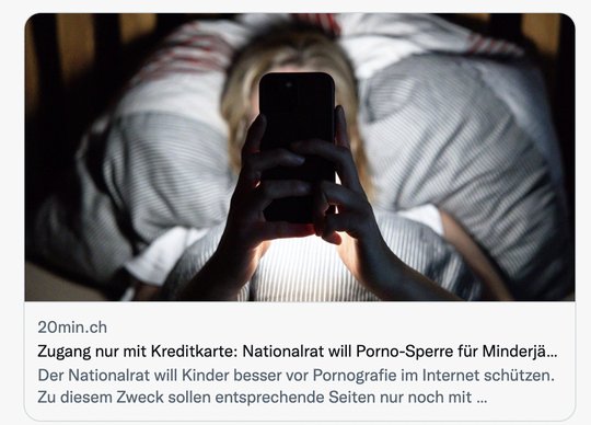 «20 Minuten»-Titel: «Christlicher Nationalrat will Porno-Sperre für Teenager»...