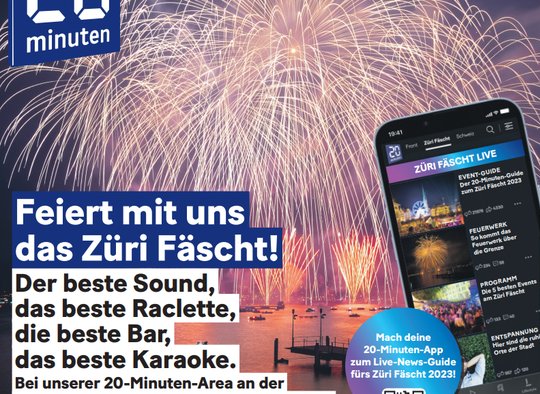 Werbekonzept: Die App für das Fest wird auch auf dem Züri Fäscht-Umschlag von «20 Minuten» beworben…     (Bild: zVg)