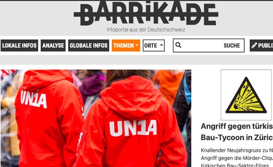 Die linke Website barrikade.info hat einen vierjährigen Entwurf, der bei der «Republik» 2019 in der Schublade landete, eins zu eins publiziert. (Bild Screenshot barrikade.info) 