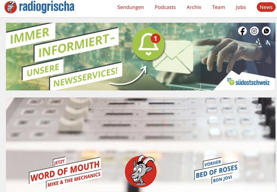 Die Marke Radio Grischa wurde nach der Umbenennung in RSO im fraglichen Zeitraum bis zum Antrag auf Löschung (17. April 2024) weder beworben noch kommerziell genutzt, urteilt das Institut für Geistiges Eigentum... (Bild Screensh. Radio Grischa)