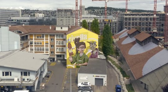 Das grossflächige Wandgemälde verknüpft die Markenwelt von Rivella mit urbaner Street-Art... (Bild: Family/Screenshot)