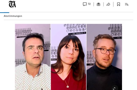 Sie fürchten sich in die Schweiz einzureisen: Die Medienschaffenden Antonio Baquero aus Spanien, Cecilia Anesi aus Italien und Frederik Obermaier aus Deutschland... (Bild: Screenshot TA)