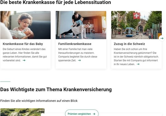 Bald drohen wieder höhere Prämien für die Krankenkasse. Comparis ist auf den Konkurrenzkampf vorbereitet...       (Screenshot Webseite)