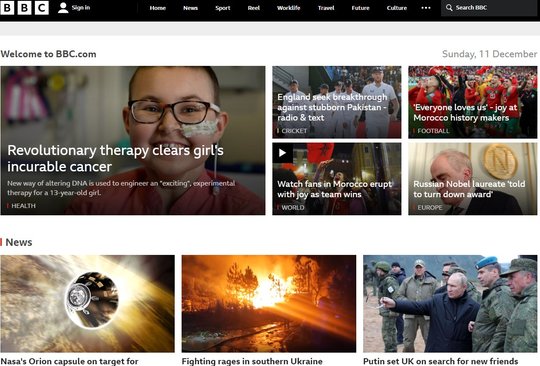 Heute noch eine Ergänzung, in Zukunft der Hauptkanal: BBC Plattform...         (Screenshot Webseite)