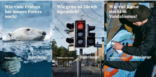 Die laufende Kampagne ist auf allen digitalen Kanälen des «Tages-Anzeigers», auf Printinseraten und Plakaten sowie im Digital-Out-of-Home zu sehen...
