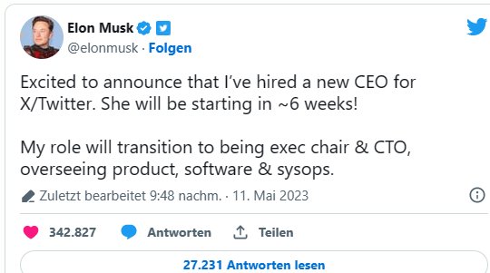 In sechs Wochen soll es soweit sein: Twitter bekommt eine neue Chefin...           (Bild: Twitter)