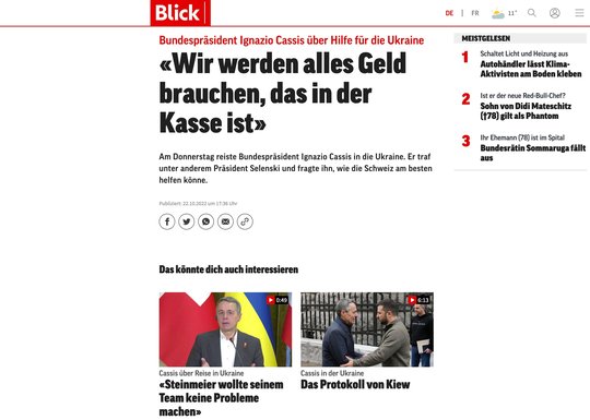 «Blick» berichtete bereits vor der Ankunft von Cassis in der Ukraine: «Laut dem EDA verfügte das Boulevardblatt über vertrauliche Informationen zur Visite. Das EDA verurteilt diese Indiskretion aufs Schärfste.»