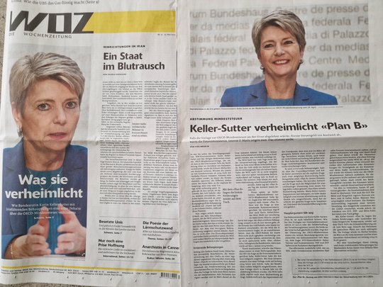 Die WOZ vom 25. Mai mit einer Geschichte über Bundesrätin Karin Keller-Sutter, die beim EFD für Ärger sorgt... (Bild: Foto WOZ)