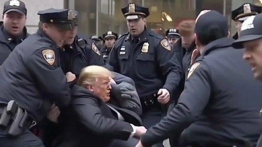 Künstlich, aber ansonsten intelligent gemacht: die Festnahme von Donald Trump. Solche Fakes müssen in Zukunft gekennzeichnet werden...      (Screenshot Reddit)