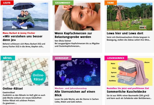 «Kuscheldecken» neben Storys: «Es handelt sich nicht um klassische Inserate», rechtfertigt der Ringier Axel Springer die Nicht-Deklaration als Werbung. (Bild Screenshot KR)