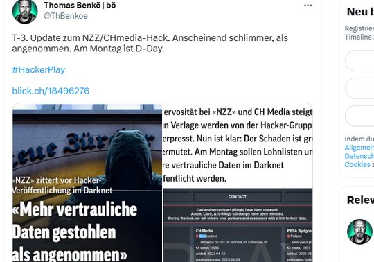 Die News von der neusten Drohung gegen die NZZ macht auch auf Twitter die Runde...          (Screenshot)