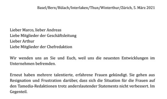 Gesprächsstoff für den Internationalen Frauentag am 8. März: Bei Tamedia herrsche «eine von Männern geprägte Betriebskultur» und Frauen würden benachteiligt...
